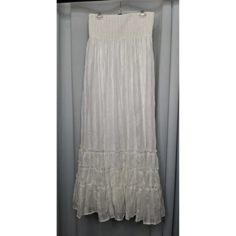 Lulus White Smocked Tiered Maxi Skirt Boho Flowy Textured Small